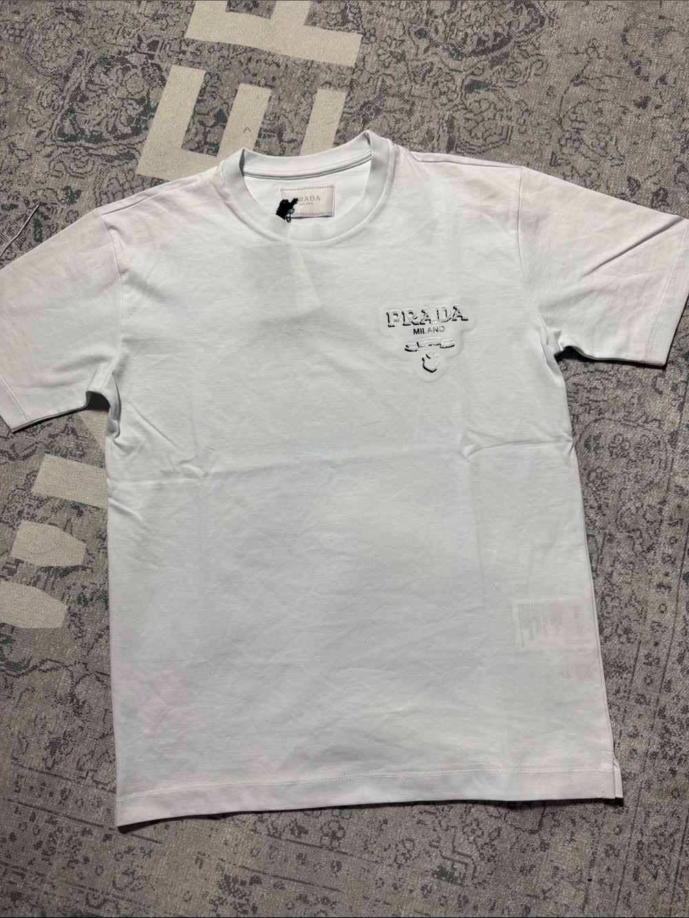 Prada White Logo Crewneck Tee with Subtle Embroidery